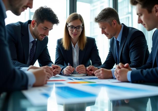 Team analyzing data charts in a modern office